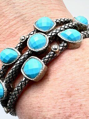 Rare Andrea Candela Diamond Turquoise 18K Gold & Sterling Silver Cuff Bracelet